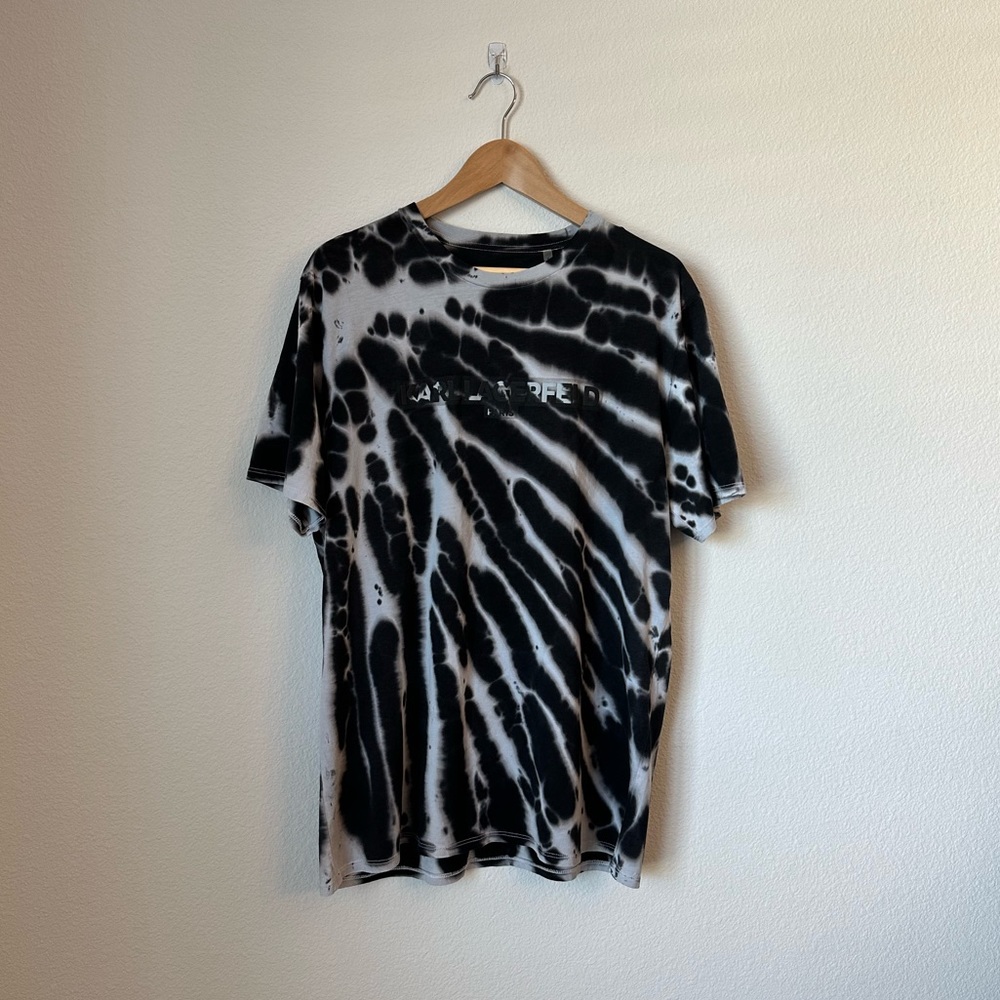 Karl Lagerfeld Black and White Tie-Dye Short Sleeve Tee